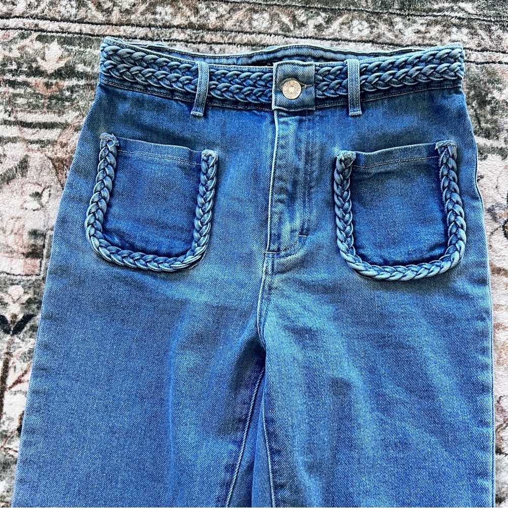 MAJE Braided Denim Jeans- Slightly Flared, Mid Rise- Size 26 - Picture 4 of 12